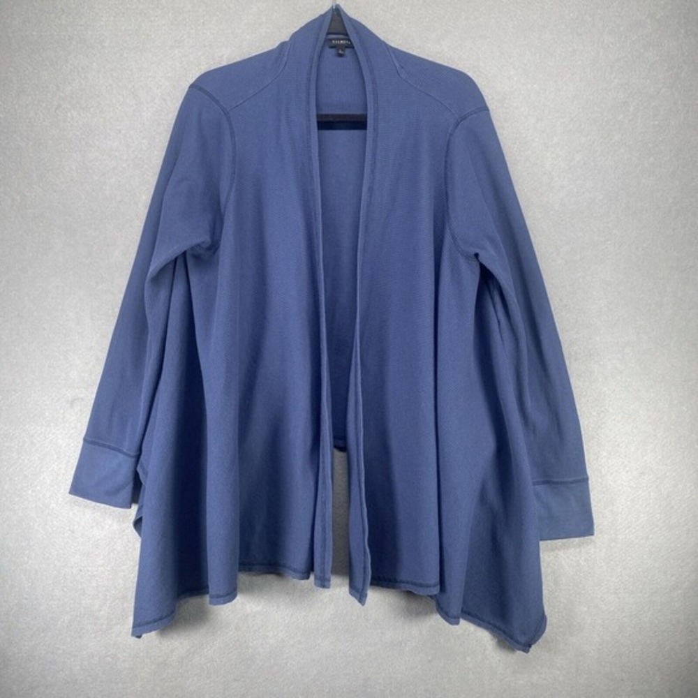 Talbots‎ Sweater Womens Size Large Blue Waffle Open Front Thermal Comfy Hi-Low